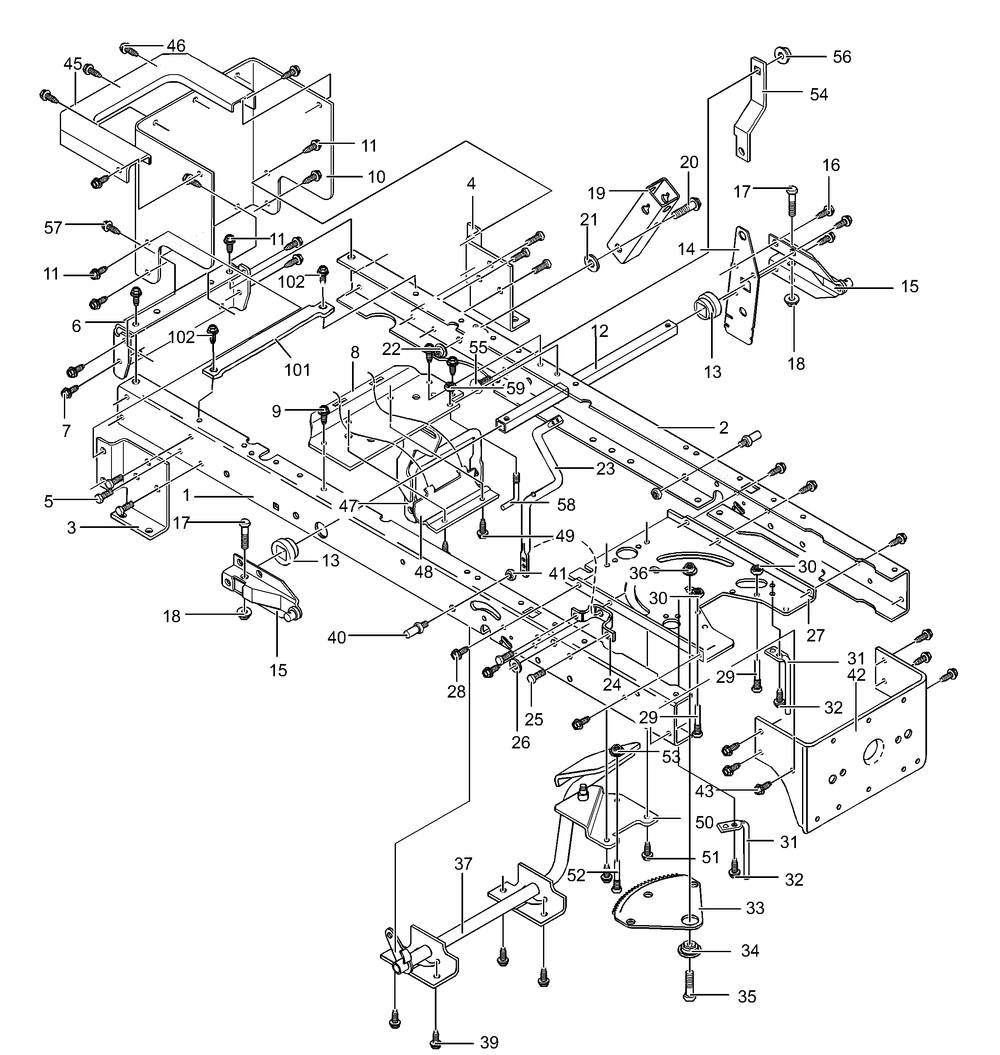 Frame Assembly (Part 1) Diagram and Parts List for 465615X99A 2001 Briggs and Stratton Lawn Tractor